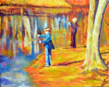 Two Boys Fishing in Autumn