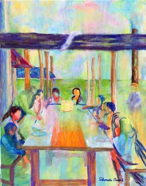 people hanging out together painting