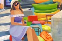 Painting of a woman sunbathing while sitting