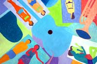 Beach bathers listening to music painting