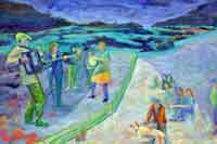 Musicians playing a concert at night Oil on Canvas