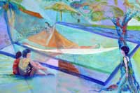 People spending time outdoors by a hammock Oil on Canvas