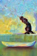 Blue Tree & Canoe Oil on Canvas