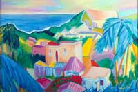 Tropical Village Oil on Canvas